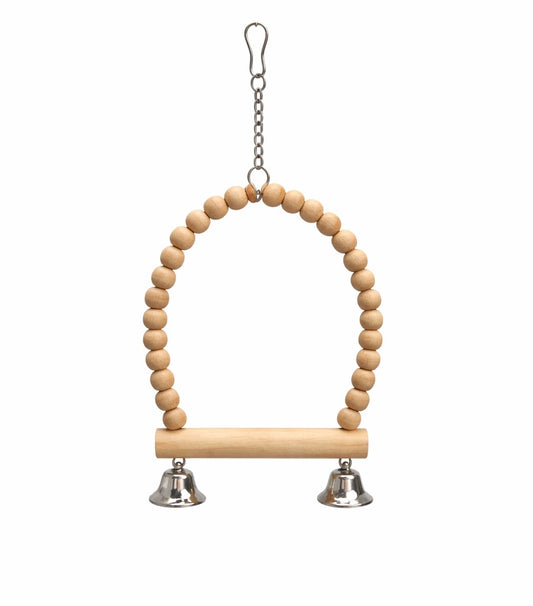 Luonnollinen puinen lintukeinu helmillä ja kelloilla